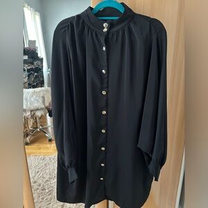 Long Sleeve Loose Black Shirt Dress; Size Medium